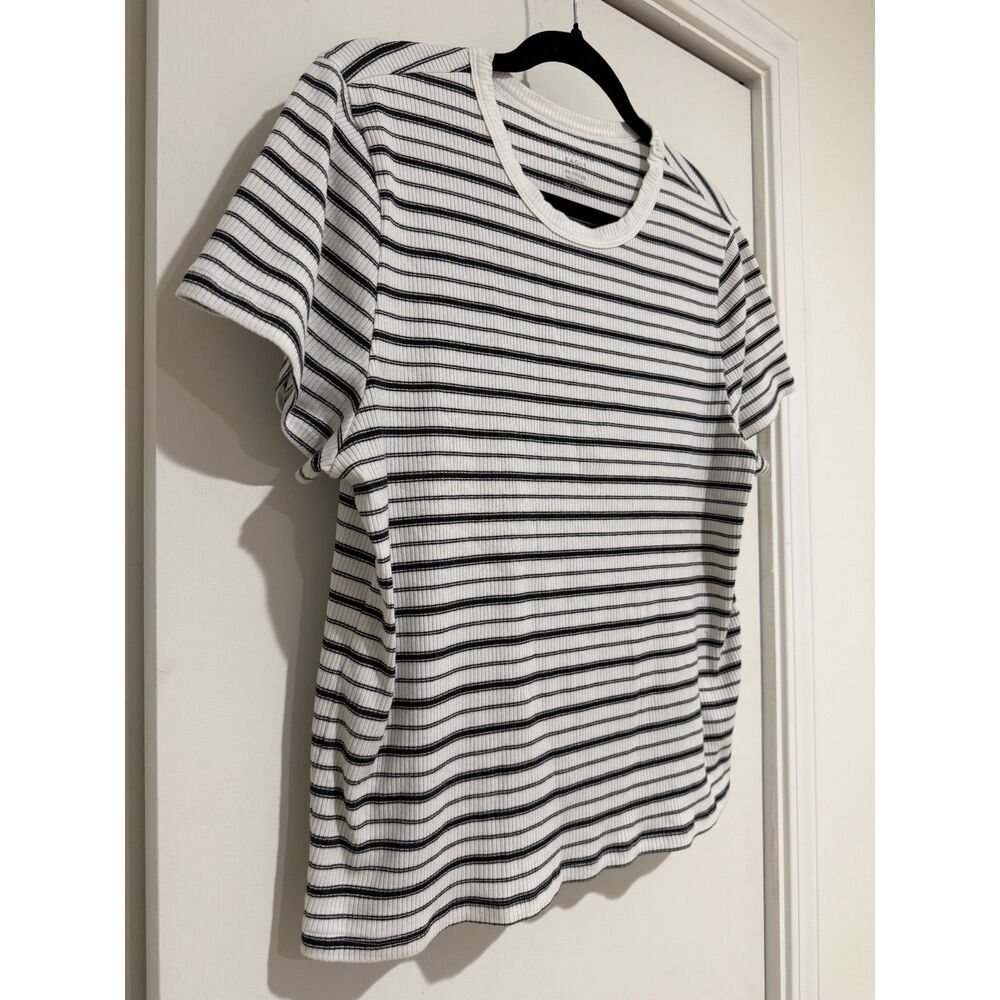 American Eagle Black & White Striped Ribbed Short Sleeve T-Shirt Size XXL